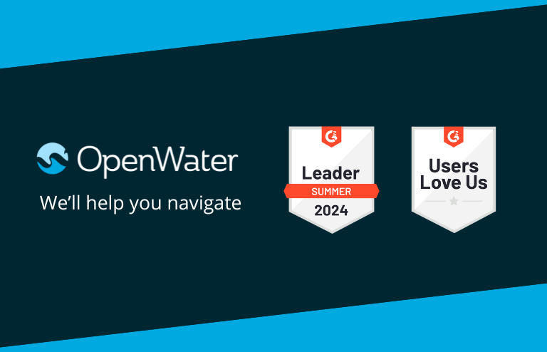 OpenWater logo with Leader and Users Love Us badges